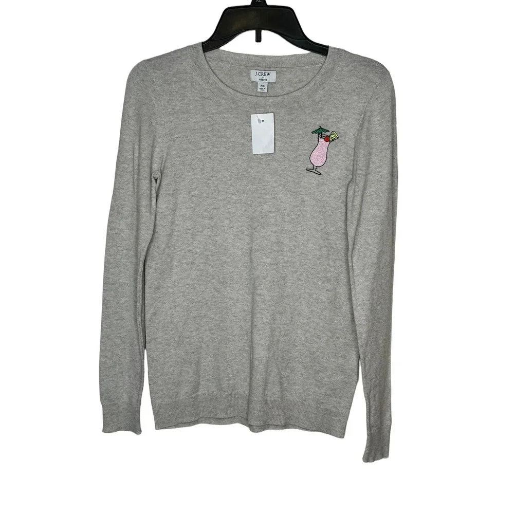 J. Crew Teddie Sweater‎ - Women's Size XS, Gray, Cocktail Logo, 100% Cotton